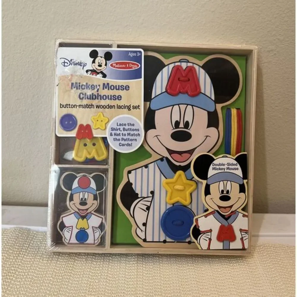 Mickey‎ Mouse Clubhouse Button Match Wooden Lacing Set #5794 NIB Educational Toy